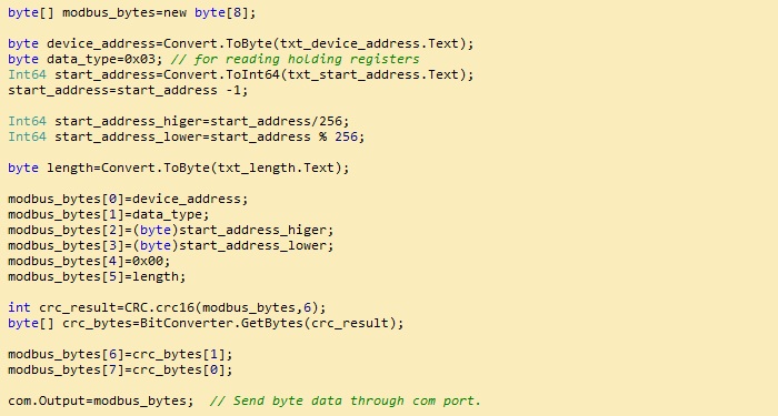 Calcul crc modbus csharp