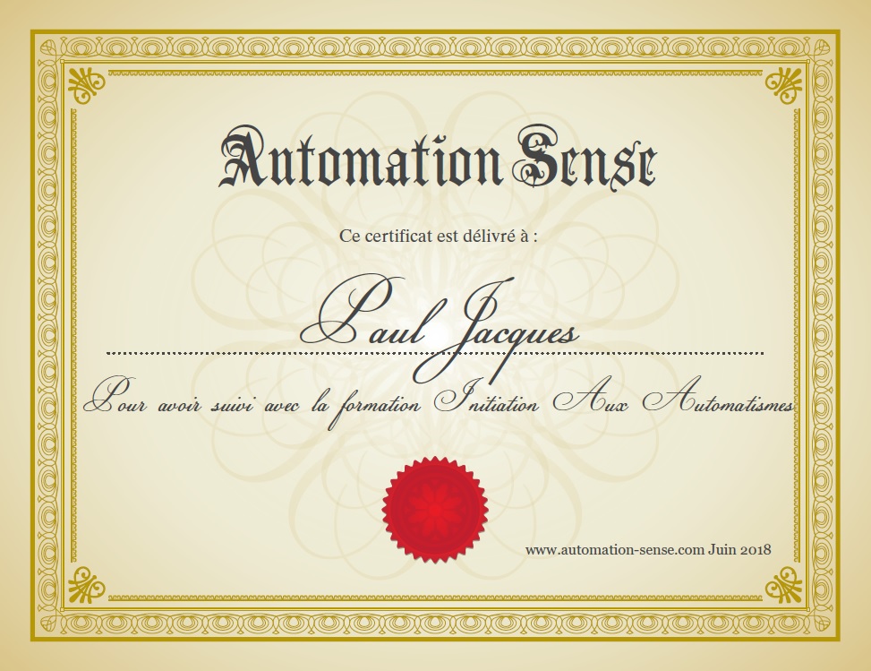 Certificat automation sense