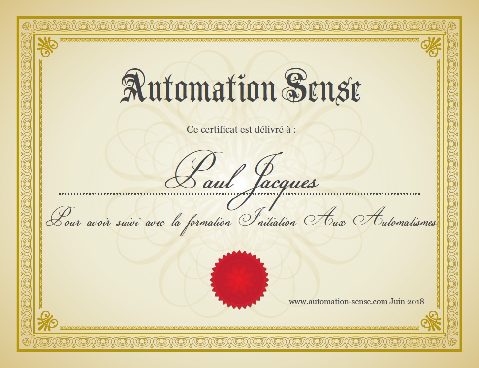 Certificat automation sense