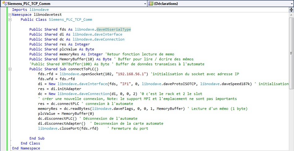 Source code and example visual basic libnodave